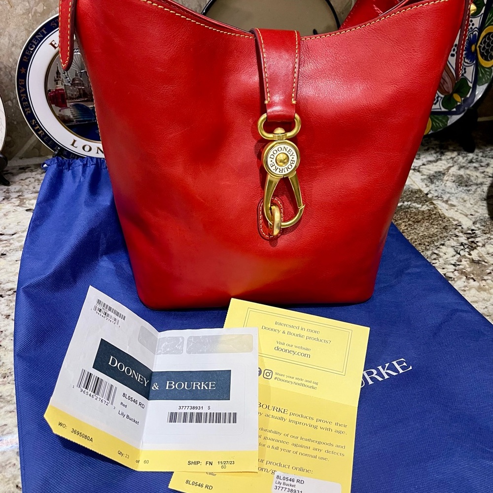 Dooney & Bourke Red Florentine Lily Bucket - Picture 4 of 8